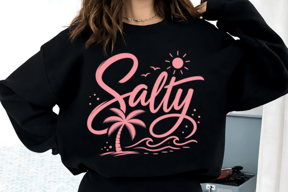 Salty Beach Script Palm Tree Ocean PNG: Summer Design Asset